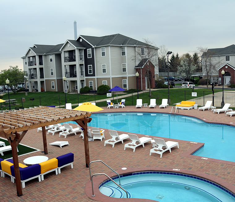 Outdoor pool and hot tub.