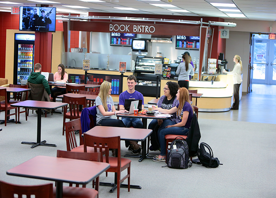 Relax with friends or study in the library while enjoying a coffee or snack from Book Bistro