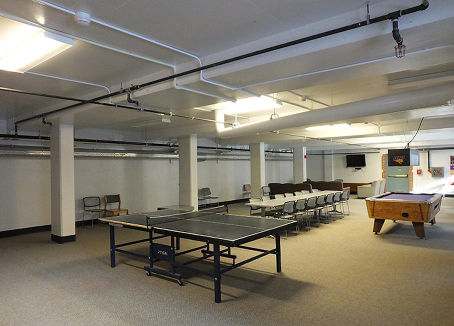 The rec room is located in the lower level