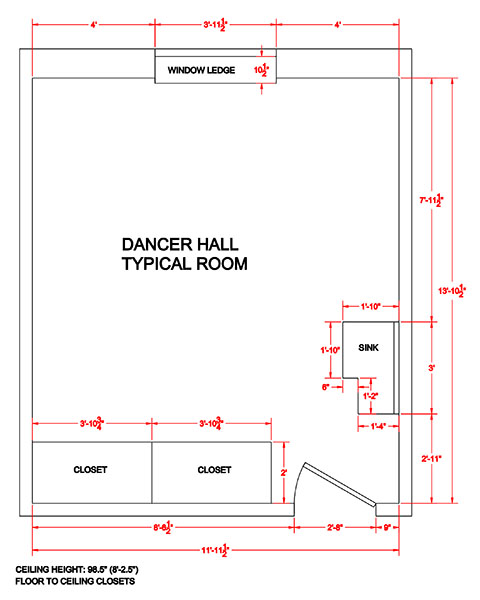 Dancer Hall - Typical Room Dimensions